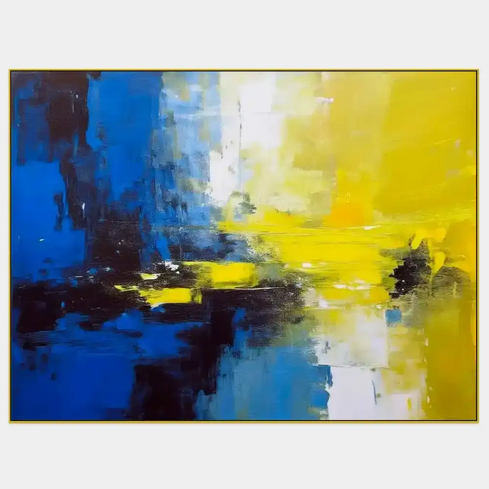 CONTRASTS - ABSTRACT IMAGE (AAA 135) 1 Abstract painting in blue and yellow with contrasting composition and distinctive structure.