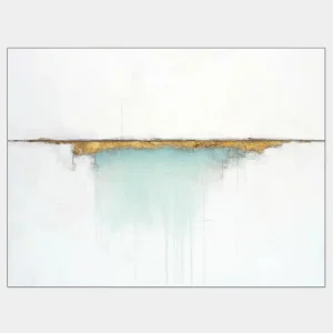 Abstraction with a golden horizon creates a calm and elegant impression with subtle transitions of blue and white.