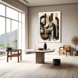 The luxurious abstract painting painted in black and golden strokes looks refined and modern.