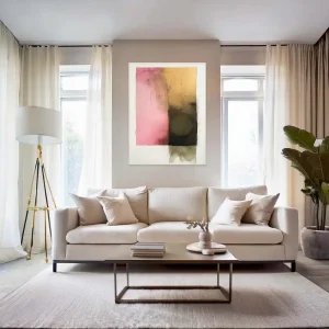 The abstract hand-painted art impresses with bold blocks of color and subtle transitions.