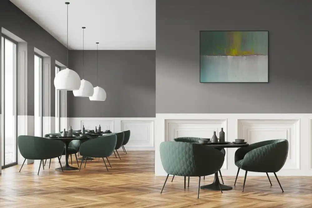 JARNÍ OZVĚNA - ABSTRAKTNÍ OBRAZ (AAA 166) 7 Obraz abstraktní v zelenobílé barvě působí klidně a organicky díky vertikálním tahům.