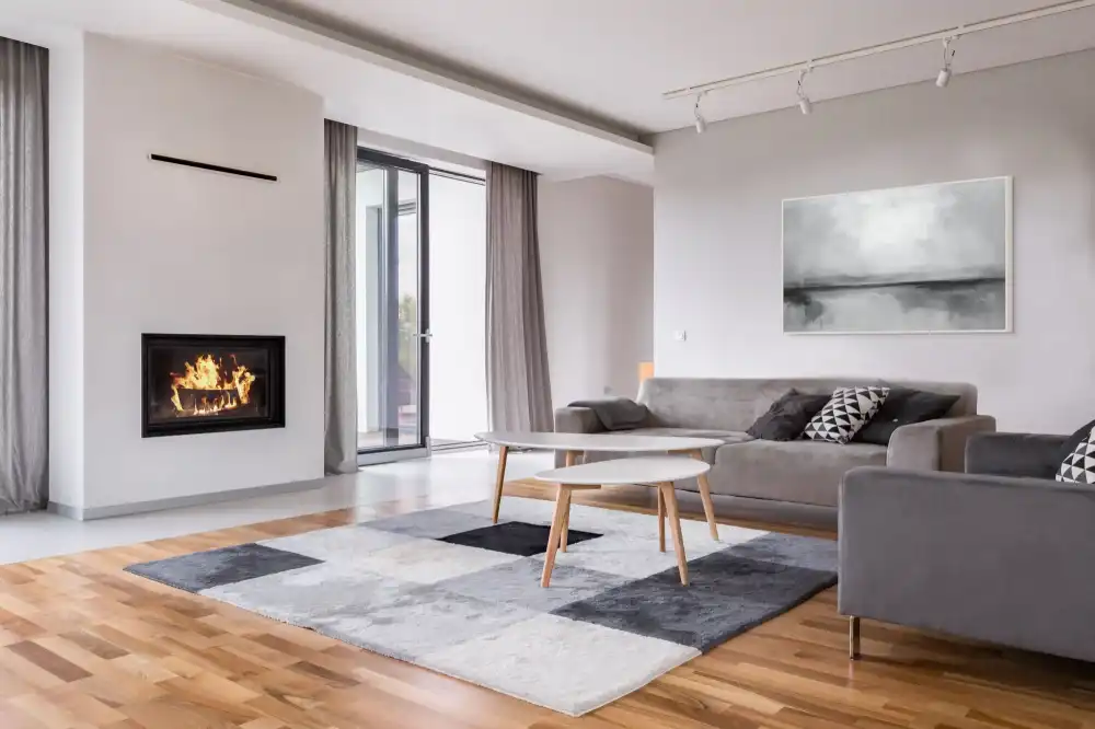 SCHLEIER – ABSTRAKTES BILD (AAA 169) 3 Das abstrakte Schwarz-Weiß-Bild auf Leinwand erinnert an eine neblige Landschaft mit einem Horizont im Hintergrund.