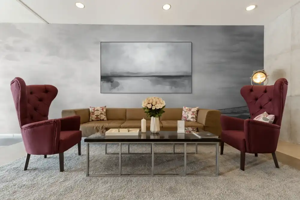 SCHLEIER – ABSTRAKTES BILD (AAA 169) 7 Das abstrakte Schwarz-Weiß-Bild auf Leinwand erinnert an eine neblige Landschaft mit einem Horizont im Hintergrund.