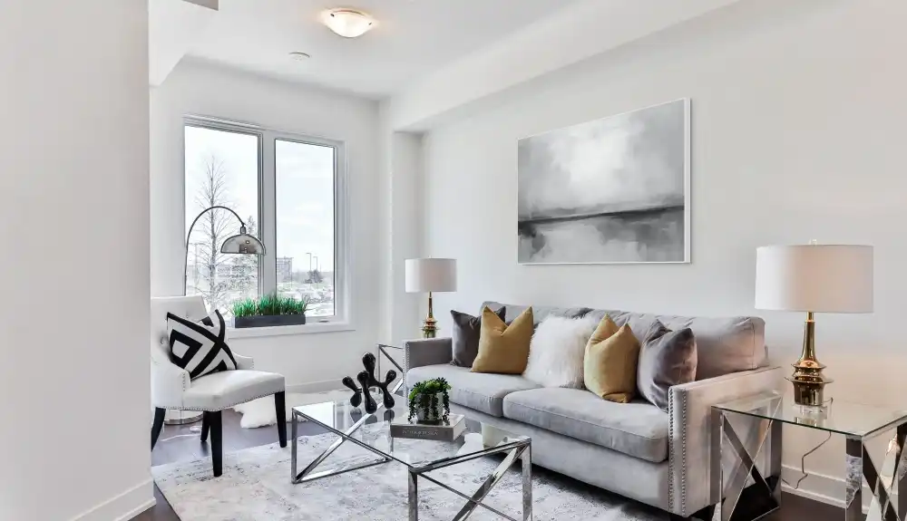 SCHLEIER – ABSTRAKTES BILD (AAA 169) 8 Das abstrakte Schwarz-Weiß-Bild auf Leinwand erinnert an eine neblige Landschaft mit einem Horizont im Hintergrund.