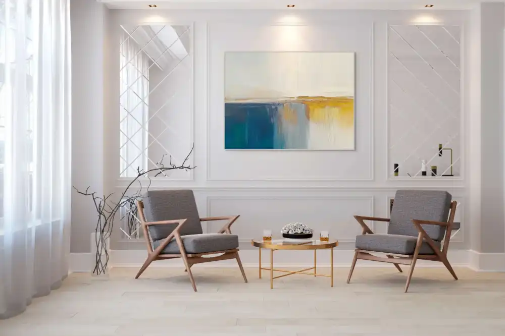 MODRÉ HLUBINY - ABSTRAKTNÍ OBRAZ (BAA 166) 7 Abstrakte Wandbilder in warmen und kühlen Farben bilden eine harmonische Komposition.