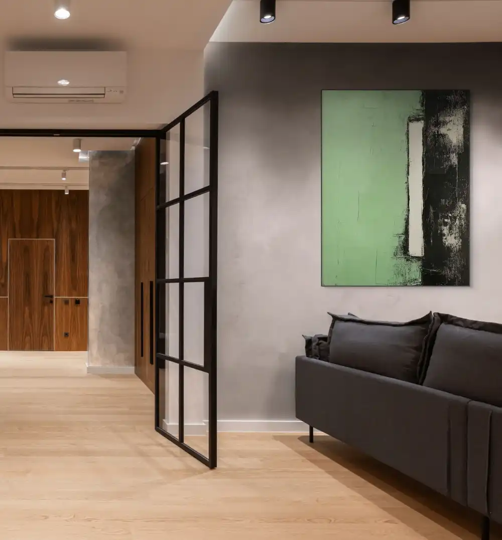 GREEN BLOCK - ABSTRACT PAINTING (BAA 170) 3 Geometric abstraction in green-black-white combination creates a strong contrast and harmony.