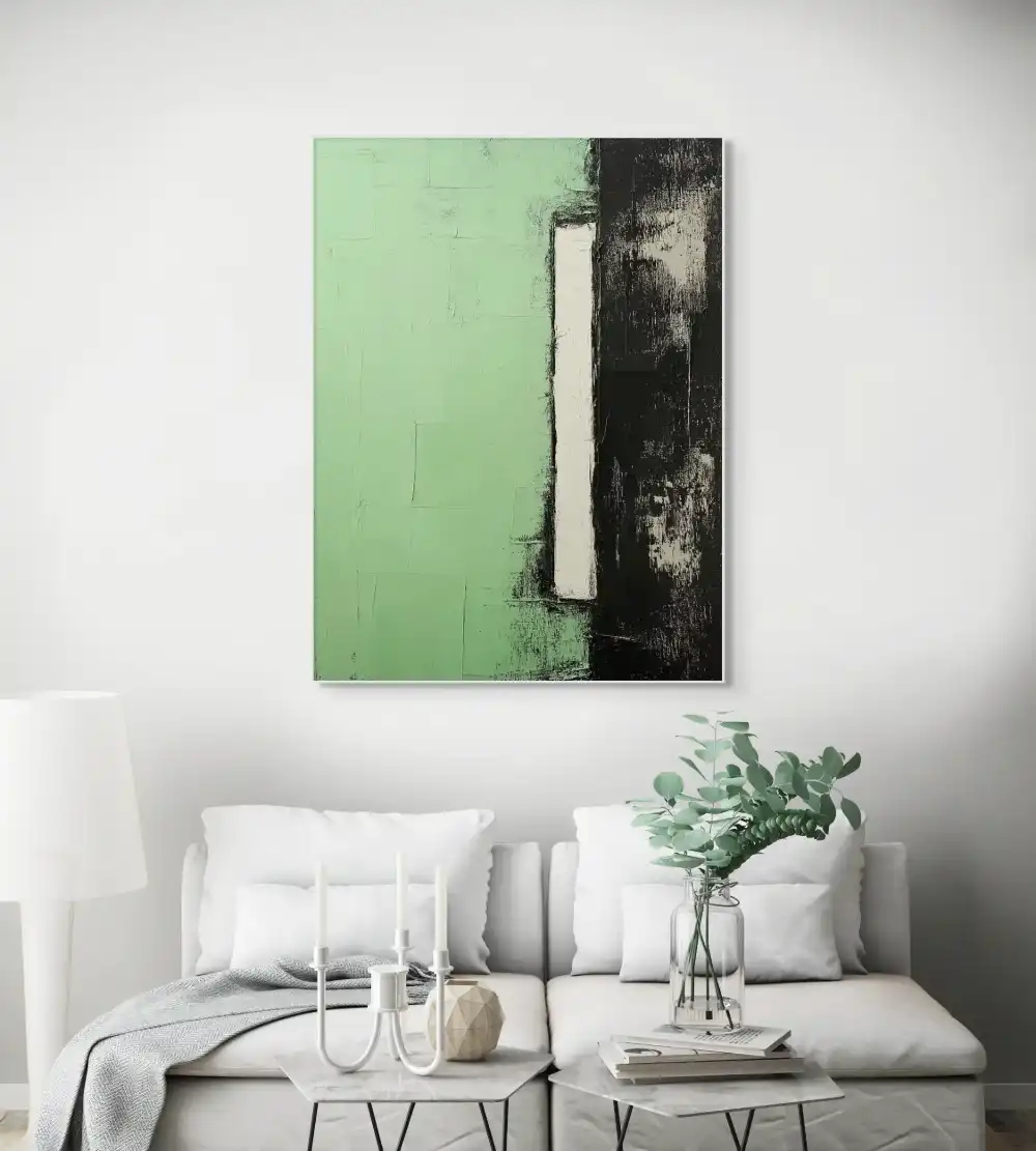 GREEN BLOCK - ABSTRACT PAINTING (BAA 170) 5 Geometric abstraction in green-black-white combination creates a strong contrast and harmony.