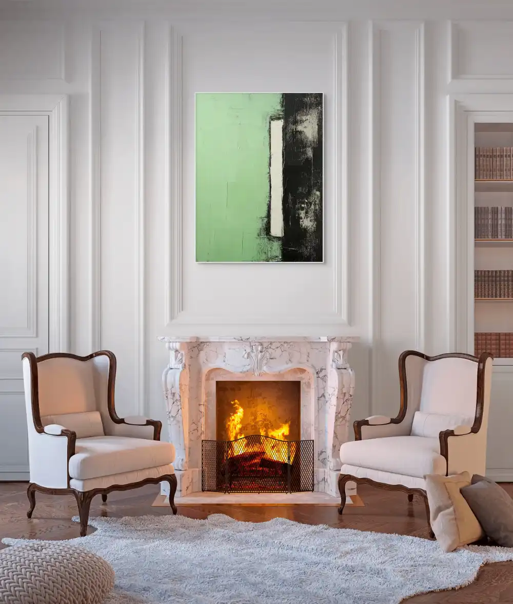 GREEN BLOCK - ABSTRACT PAINTING (BAA 170) 6 Geometric abstraction in green-black-white combination creates a strong contrast and harmony.