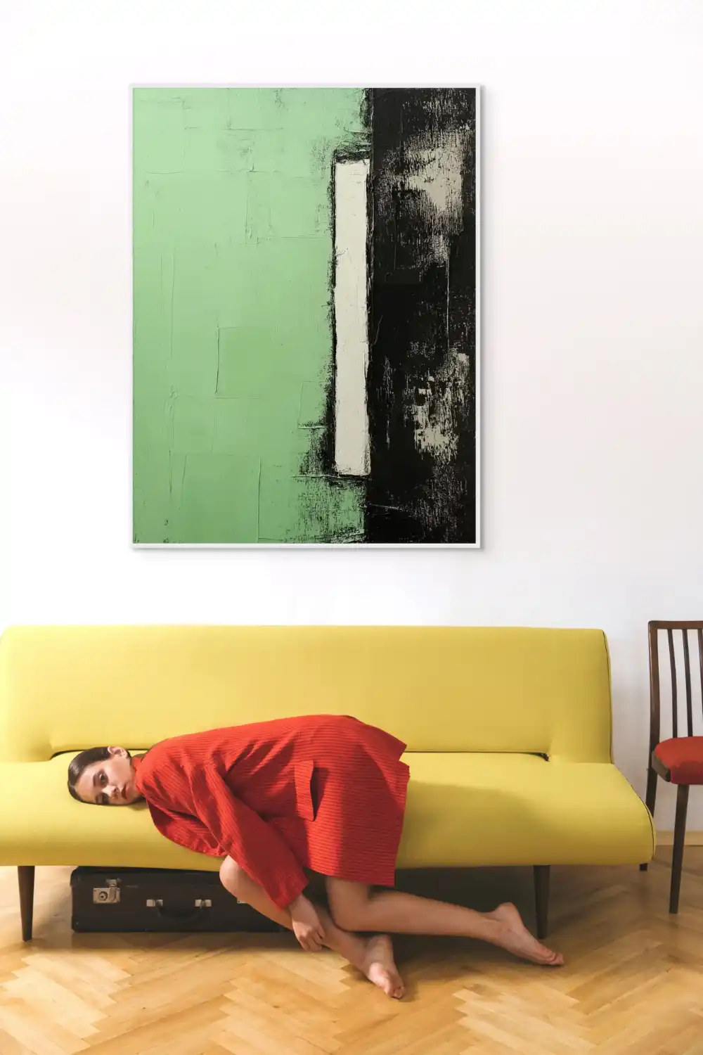 GREEN BLOCK - ABSTRACT PAINTING (BAA 170) 7 Geometric abstraction in green-black-white combination creates a strong contrast and harmony.