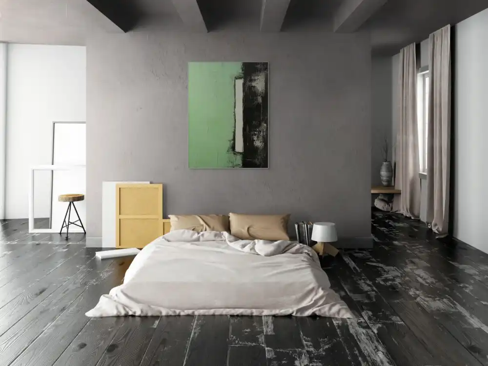 GREEN BLOCK - ABSTRACT PAINTING (BAA 170) 8 Geometric abstraction in green-black-white combination creates a strong contrast and harmony.