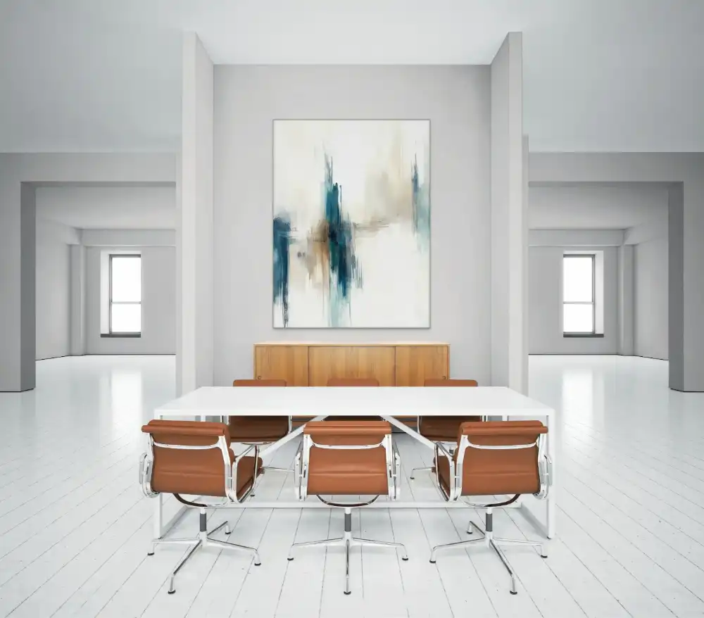 BLUE ECHO - ABSTRACT IMAGE (BAA 174) 6 The abstract image with vertical composition creates a strong visual impression thanks to the blue and beige strokes.