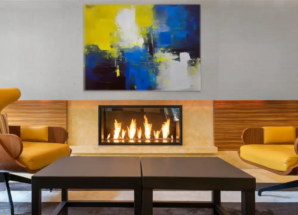 VÝBOJ - ABSTRAKTNÍ OBRAZ (CAA135) 5 Ein abstraktes Gemälde mit Tiefe in intensiven Gelb-, Blau- und Weißtönen mit räumlicher Wirkung.