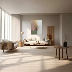 Abstract painting with minimalist elements in white, green, pink and gold - CAA 157