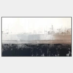 The simplified abstract image of the city in shades of grey and brown evokes an urban atmosphere.