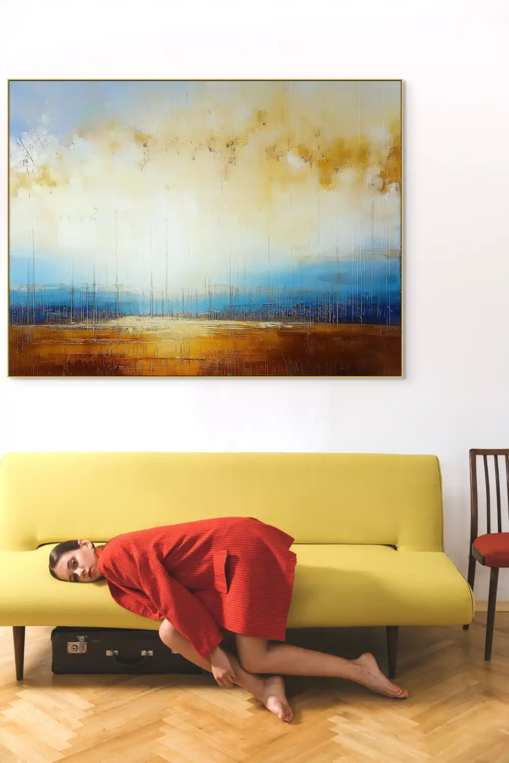 HIMMLISCHES MORGENROT – ABSTRAKTES BILD (DAA 116) 6 Abstraktes Bild einer Landschaft bei Sonnenuntergang mit warmen Goldtönen.