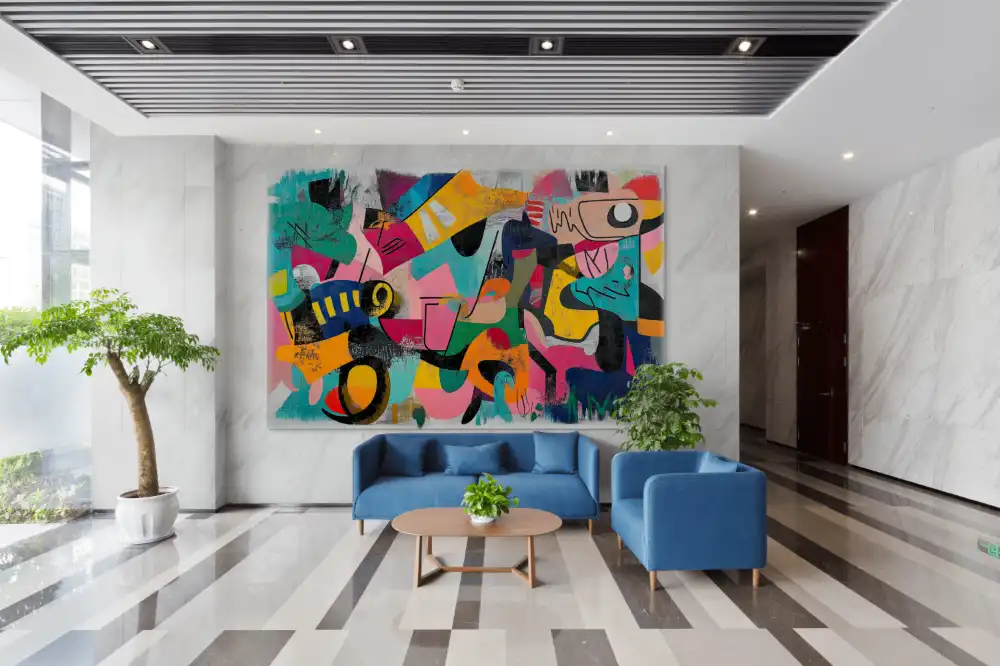 RHYTHM OF THE CITY - ABSTRACT PAINTING (DAA 118) 7 Abstract painting full of bright colours and expressive geometric shapes.