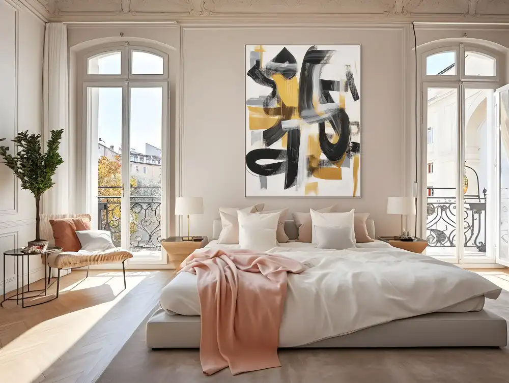 ČERNÁ ENERGIE - ABSTRAKTNÍ OBRAZ (DAA 147) 10 The abstract painting with a black and gold composition looks dynamic thanks to contrasting brushstrokes.