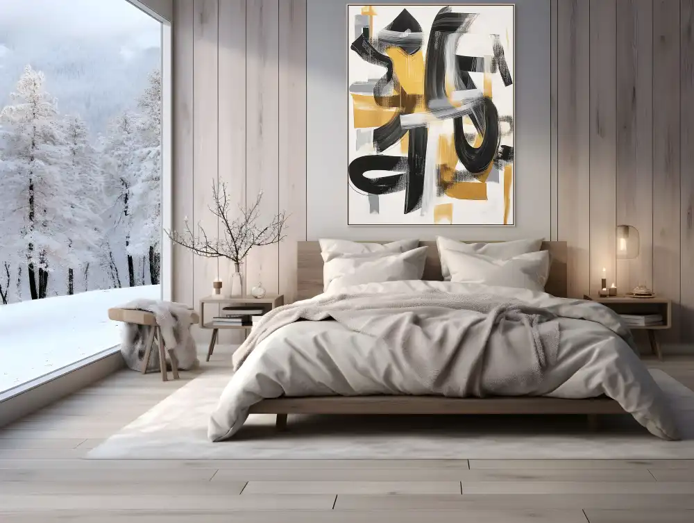 ČERNÁ ENERGIE - ABSTRAKTNÍ OBRAZ (DAA 147) 7 The abstract painting with a black and gold composition looks dynamic thanks to contrasting brushstrokes.