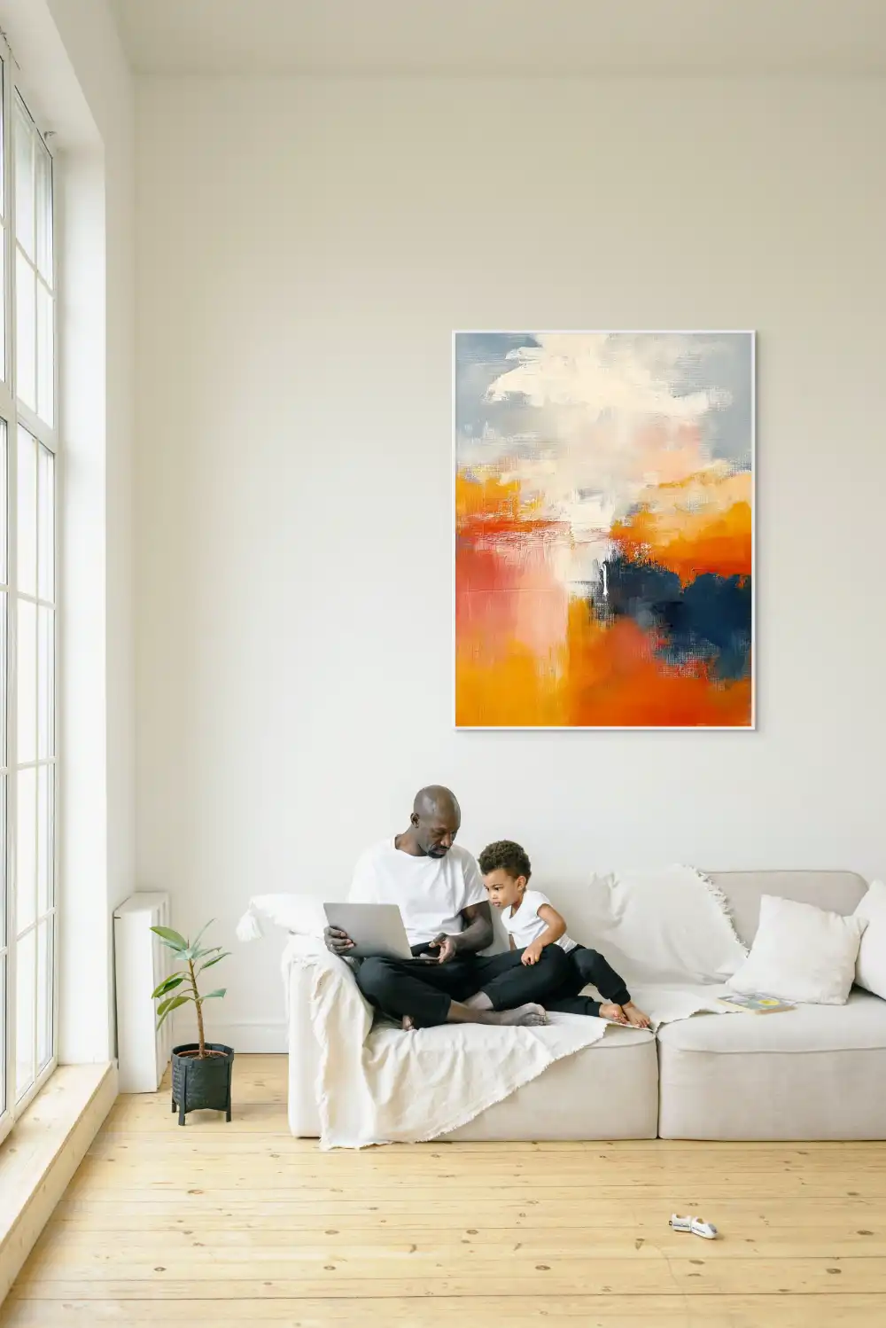 NEBESKÁ HRA - ABSTRAKTNÍ OBRAZ (DAA 152) 7 Abstract image in warm tones of orange and blue, evoking movement.