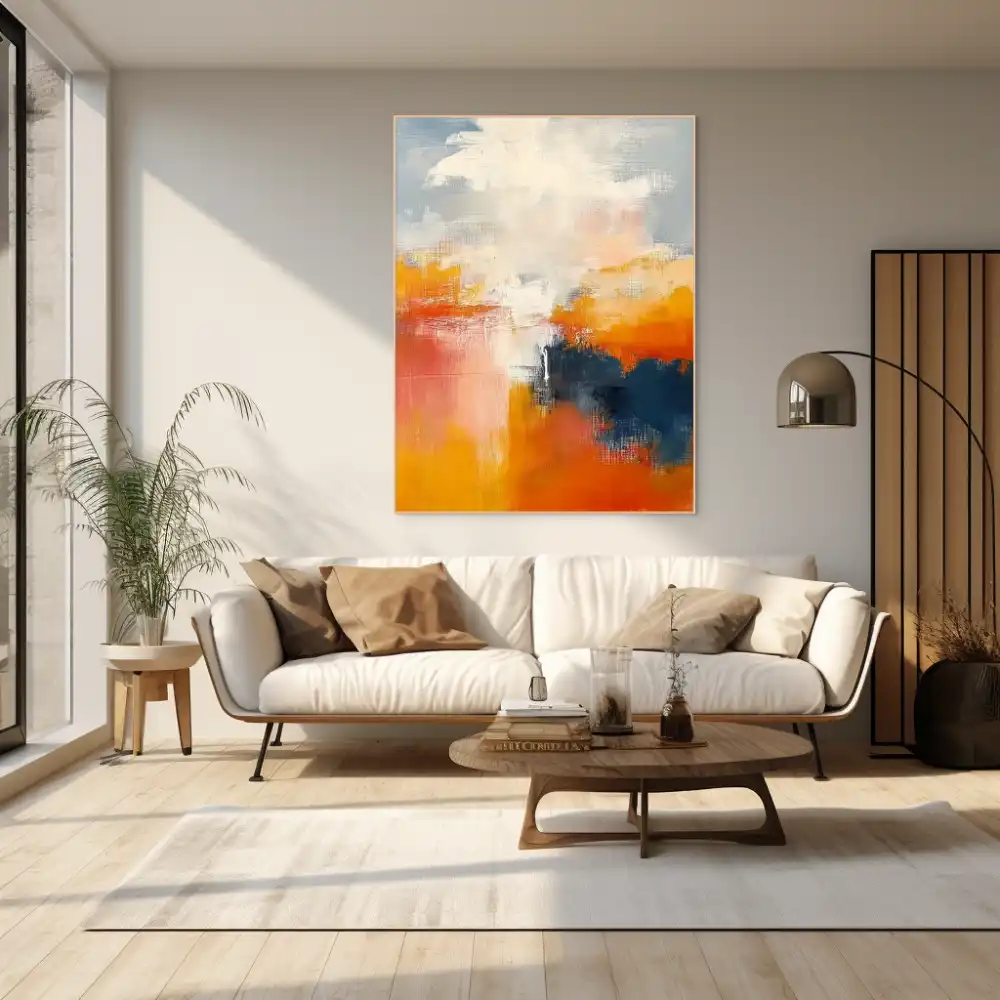 NEBESKÁ HRA - ABSTRAKTNÍ OBRAZ (DAA 152) 8 Abstract image in warm tones of orange and blue, evoking movement.