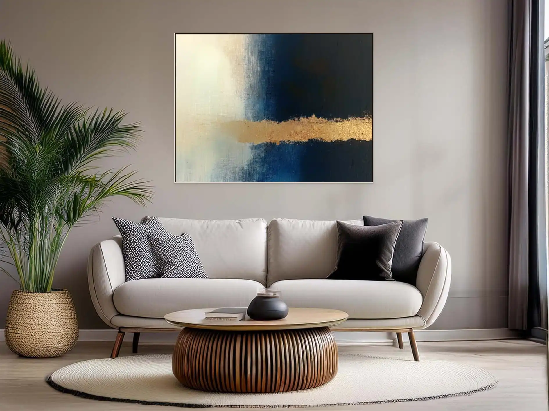 MEZI SVĚTY - ABSTRAKTNÍ OBRAZ (DAA 166) 3 This luxurious abstract painting suitable for modern interiors combines dark tones with a distinctive golden line.