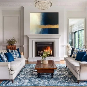 This luxurious abstract painting suitable for modern interiors combines dark tones with a distinctive golden line.