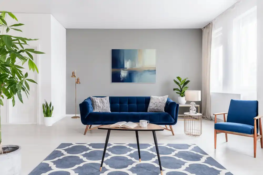 BLUE HORIZON - ABSTRACT PAINTING (DAA 174) 4 The abstract painting with a horizontal composition looks calm thanks to the blue and beige tones.