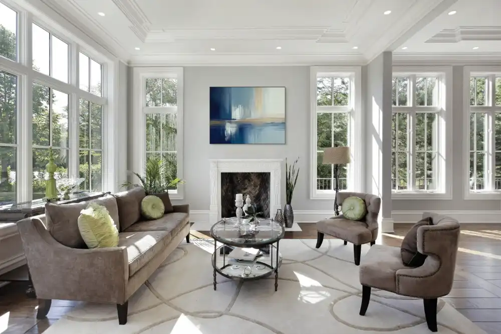 BLUE HORIZON - ABSTRACT PAINTING (DAA 174) 7 The abstract painting with a horizontal composition looks calm thanks to the blue and beige tones.