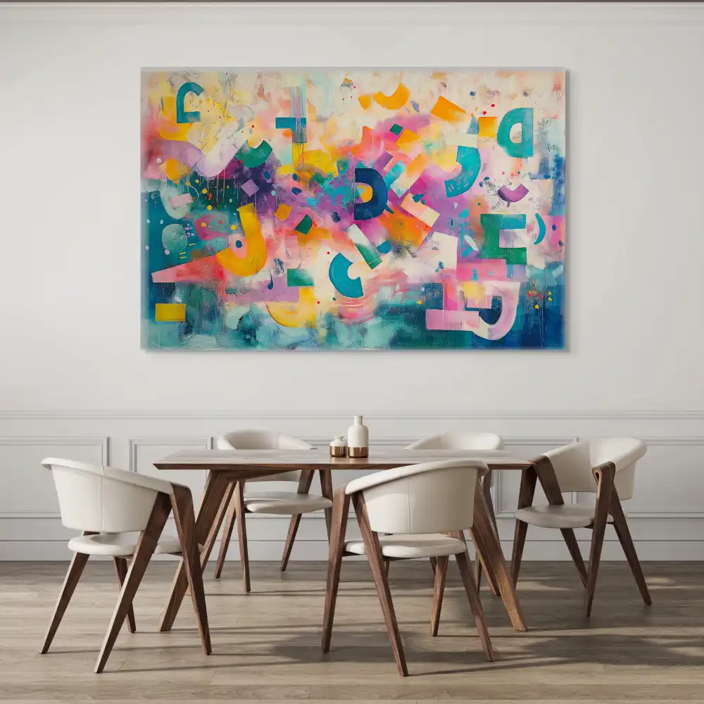 ABSTRACT ALPHABET - ABSTRACT IMAGE (EAA 118) 2 An abstract painting full of pastel tones and playful geometric composition.