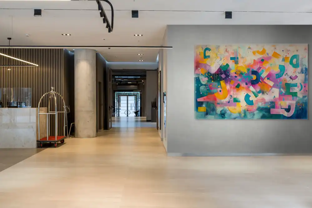 ABSTRACT ALPHABET - ABSTRACT IMAGE (EAA 118) 4 An abstract painting full of pastel tones and playful geometric composition.