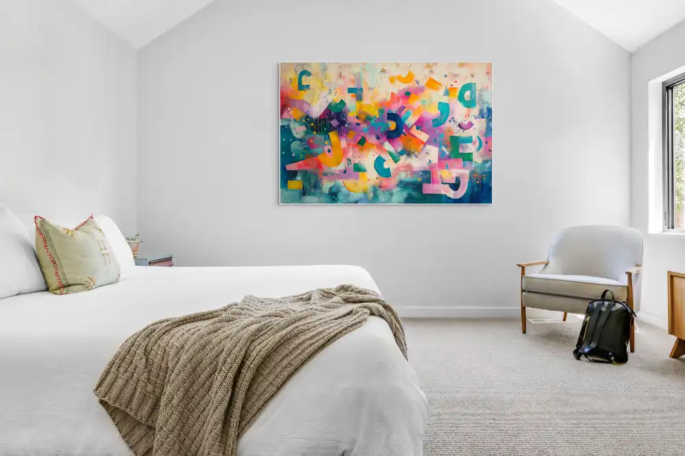 ABSTRACT ALPHABET - ABSTRACT IMAGE (EAA 118) 6 An abstract painting full of pastel tones and playful geometric composition.