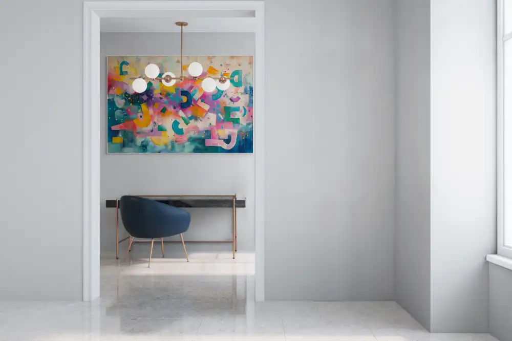 ABSTRACT ALPHABET - ABSTRACT IMAGE (EAA 118) 7 An abstract painting full of pastel tones and playful geometric composition.