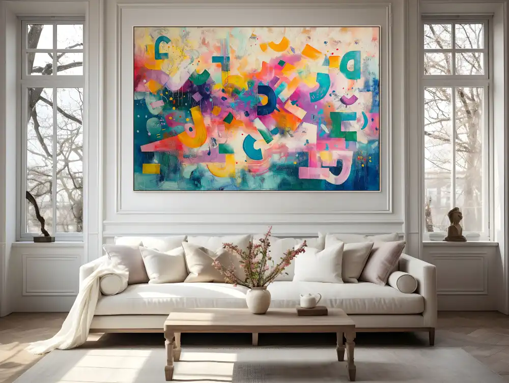 ABSTRACT ALPHABET - ABSTRACT IMAGE (EAA 118) 8 An abstract painting full of pastel tones and playful geometric composition.