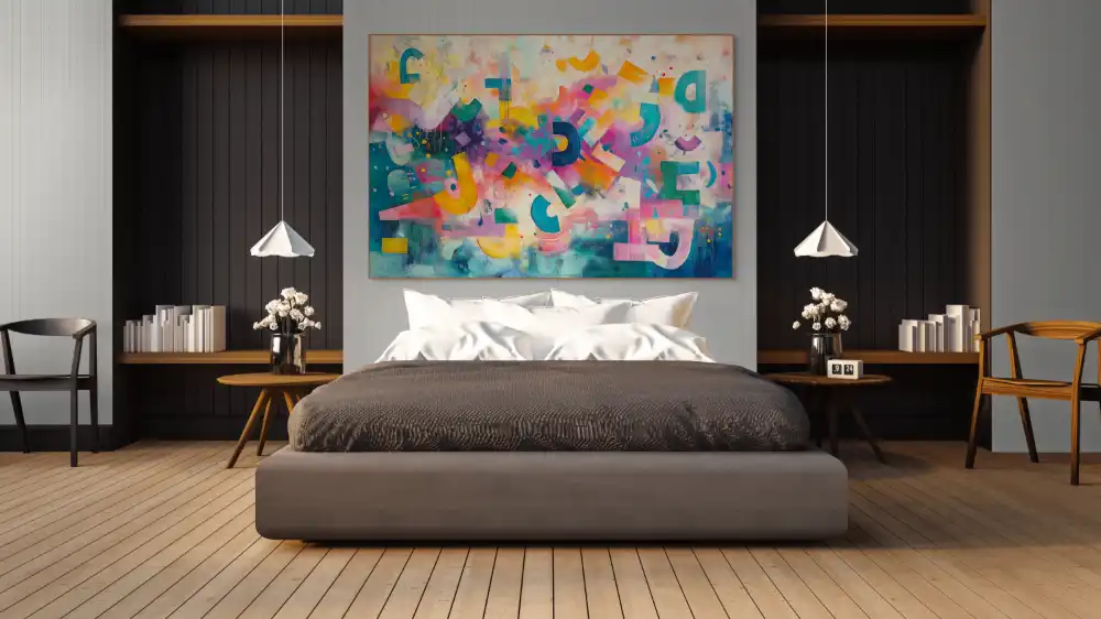 ABSTRACT ALPHABET - ABSTRACT IMAGE (EAA 118) 9 An abstract painting full of pastel tones and playful geometric composition.