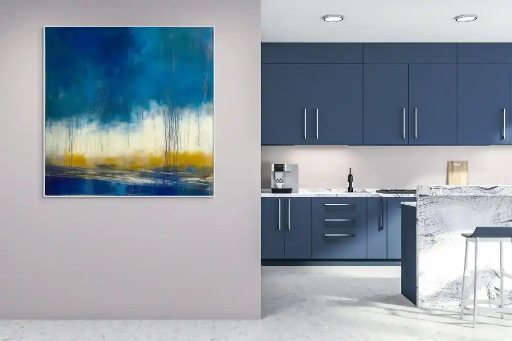 ATLANTIS - ABSTRAKTNÍ OBRAZ (EAA 146) 5 Abstraktní obraz s modrobílou krajinou zachycuje dramatičnost a hloubku pomocí sytých barev.