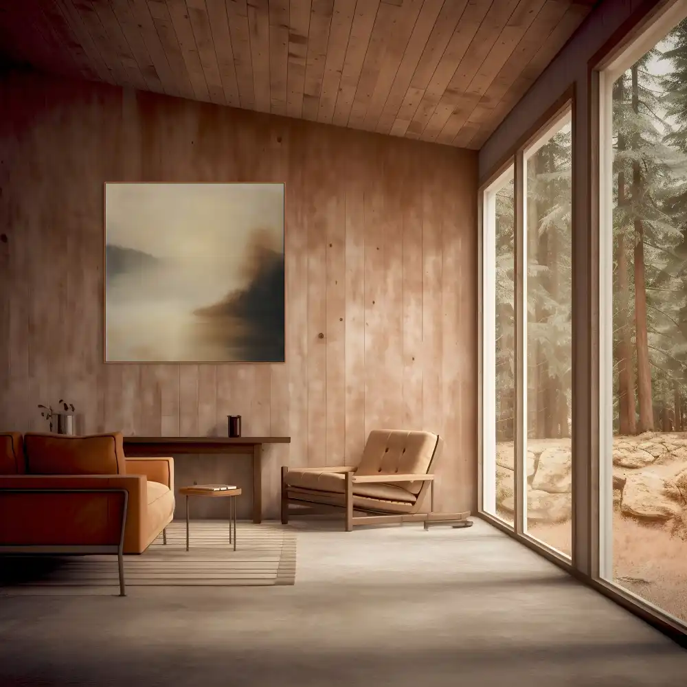 FOGGY MORNING - ABSTRACT PAINTING (EAA 162) 2 The abstract image of a landscape in fog evokes a quiet atmosphere with soft tones and light.