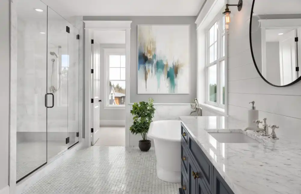 TRANSLUCENT HARMONY - ABSTRACT PAINTING (EAA 174) 5 The designer wall painting painted with delicate strokes in a blue-gold scale looks calm and elegant.