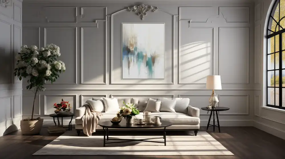 TRANSLUCENT HARMONY - ABSTRACT PAINTING (EAA 174) 6 The designer wall painting painted with delicate strokes in a blue-gold scale looks calm and elegant.