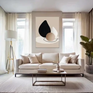 Minimalistický obraz s geometrickými tvary v béžové a černé