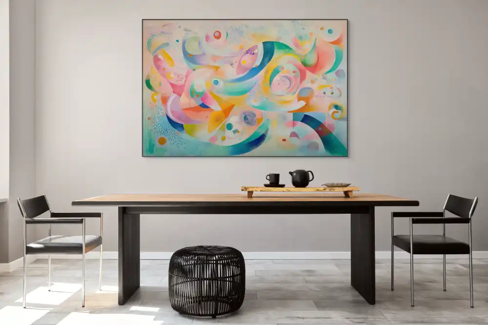 COLOURED GALAXY - ABSTRACT PAINTING (GAA 118) 3 An abstract painting with a soft pastel composition and graceful curves.