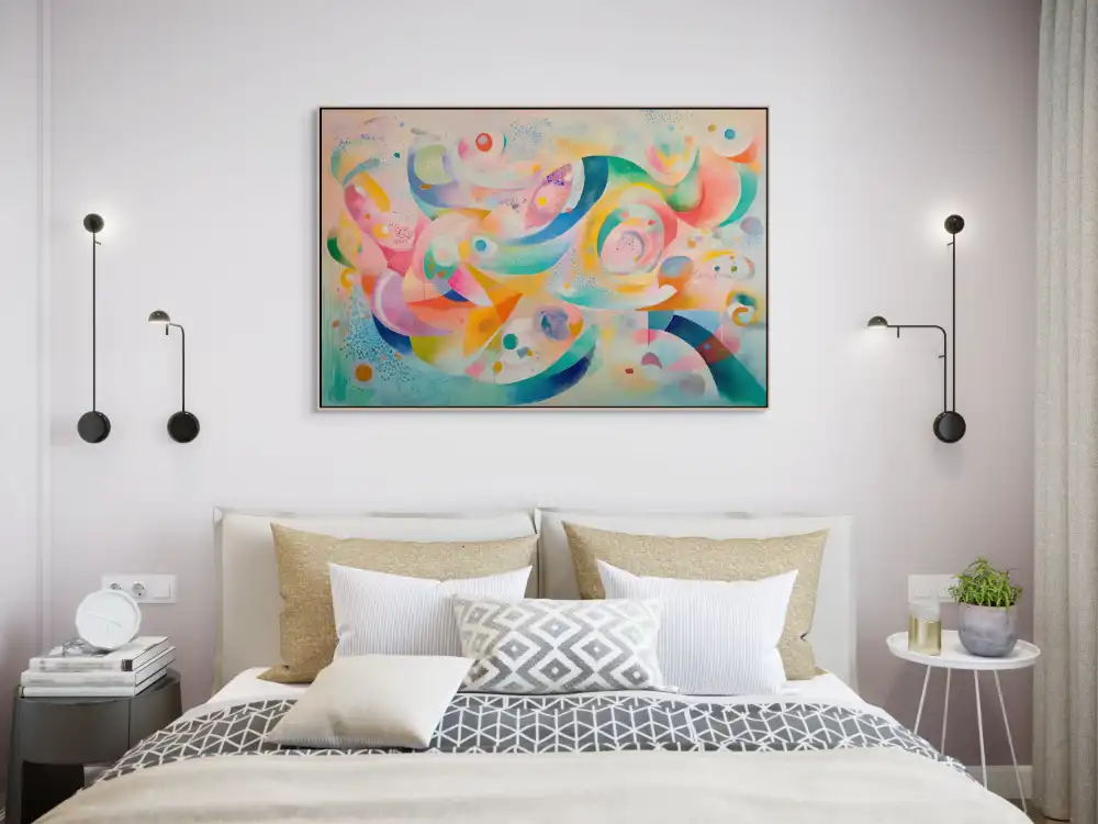 COLOURED GALAXY - ABSTRACT PAINTING (GAA 118) 4 An abstract painting with a soft pastel composition and graceful curves.