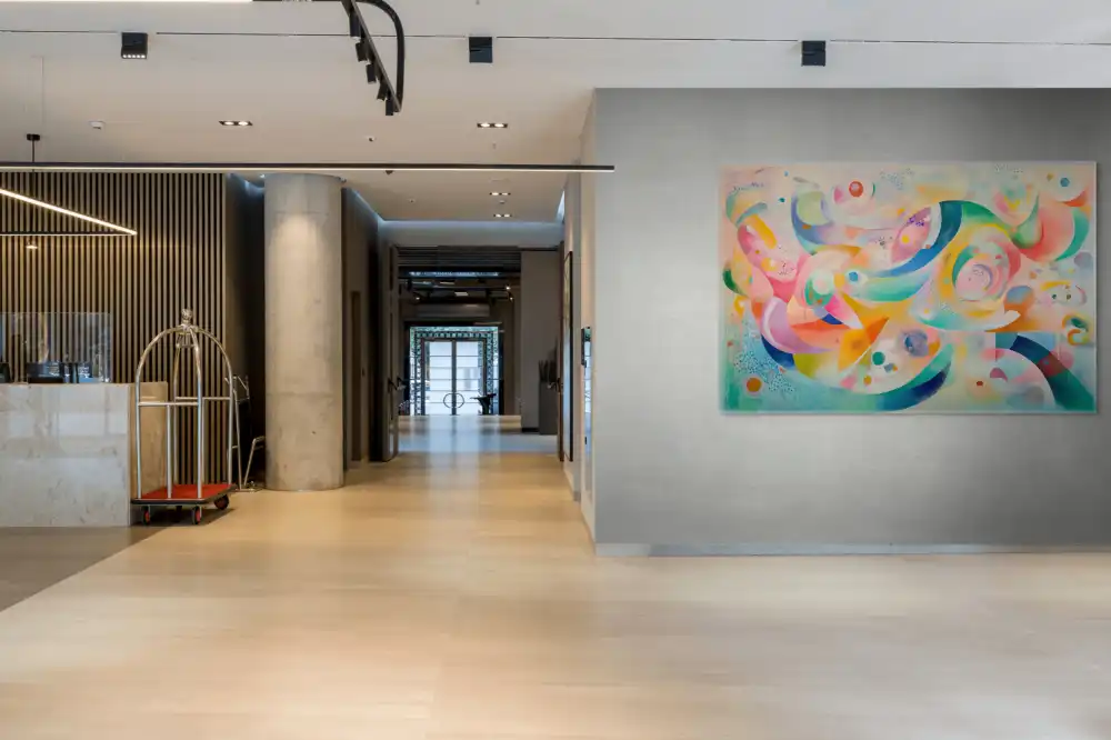 COLOURED GALAXY - ABSTRACT PAINTING (GAA 118) 5 An abstract painting with a soft pastel composition and graceful curves.