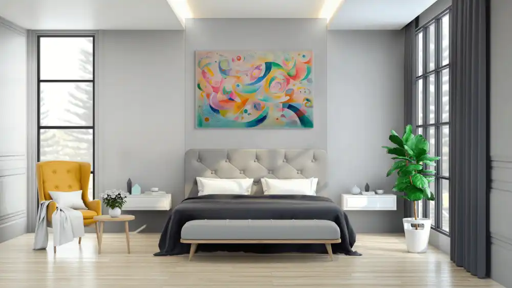 COLOURED GALAXY - ABSTRACT PAINTING (GAA 118) 9 An abstract painting with a soft pastel composition and graceful curves.