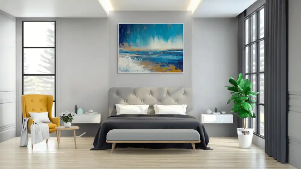 MODRÁ HLUBINA - ABSTRAKTNÍ OBRAZ (GAA 146) 3 Obraz moře v abstraktním pojetí zobrazuje dynamiku oceánu v intenzivních modrých tónech.