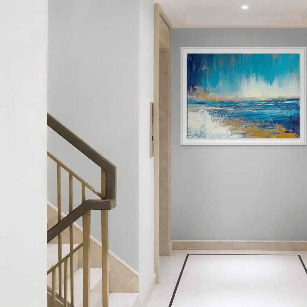 MODRÁ HLUBINA - ABSTRAKTNÍ OBRAZ (GAA 146) 2 Obraz moře v abstraktním pojetí zobrazuje dynamiku oceánu v intenzivních modrých tónech.