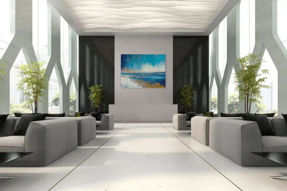 MODRÁ HLUBINA - ABSTRAKTNÍ OBRAZ (GAA 146) 6 Obraz moře v abstraktním pojetí zobrazuje dynamiku oceánu v intenzivních modrých tónech.