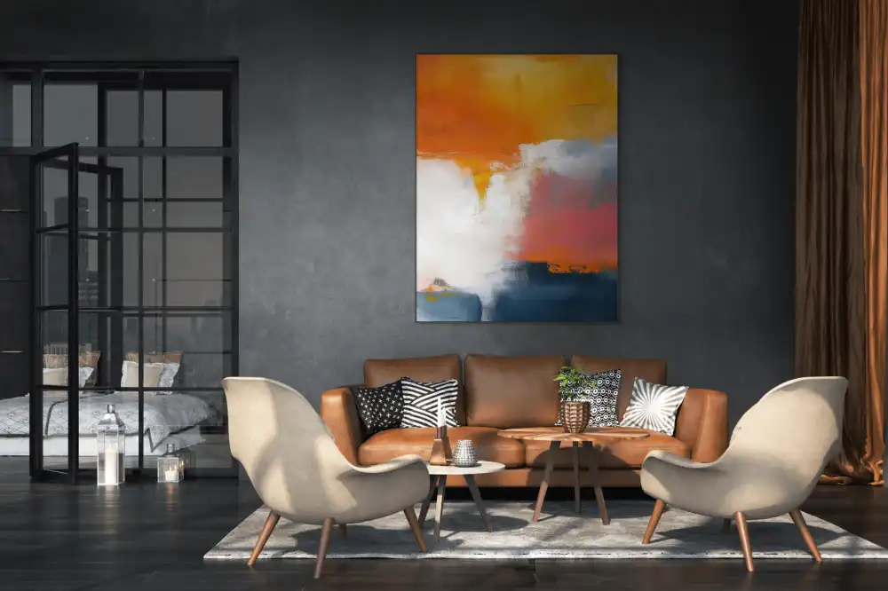 BAREVNÝ STŘET - ABSTRAKTNÍ OBRAZ (GAA 152) 4 Abstract orange image with dynamic colours and textures.