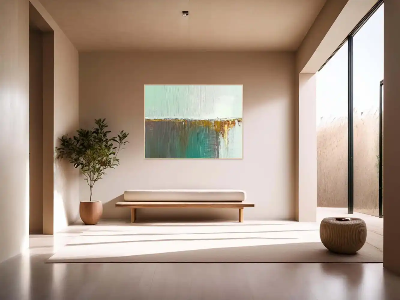 ZELENÝ ÚTES - ABSTRAKTNÍ OBRAZ (IAA 166) 4 Abstraktní malba akrylem v zelenobílém zobrazuje jemné přechody mezi teplými a studenými tóny.