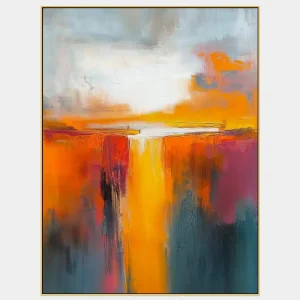 Abstract portrait image with dynamic transition of orange and blue tones.