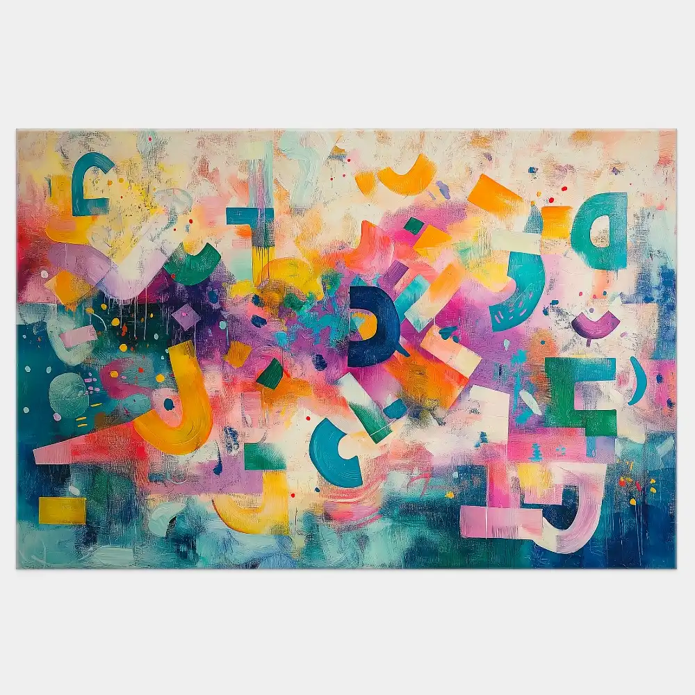 ABSTRACT ALPHABET - ABSTRACT IMAGE (EAA 118) 1 An abstract painting full of pastel tones and playful geometric composition.